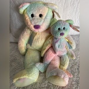 🩵 VINTAGE RETIRED VERY RARE! “Groovy” Matching Set of TWO Ty BUDDY & BABY Bear.